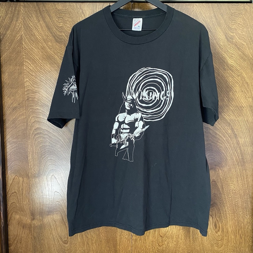 VTG 90s Men's XL Vikings NWAC Tribal Northwest Black T Shirt Sports Jerzee's USA